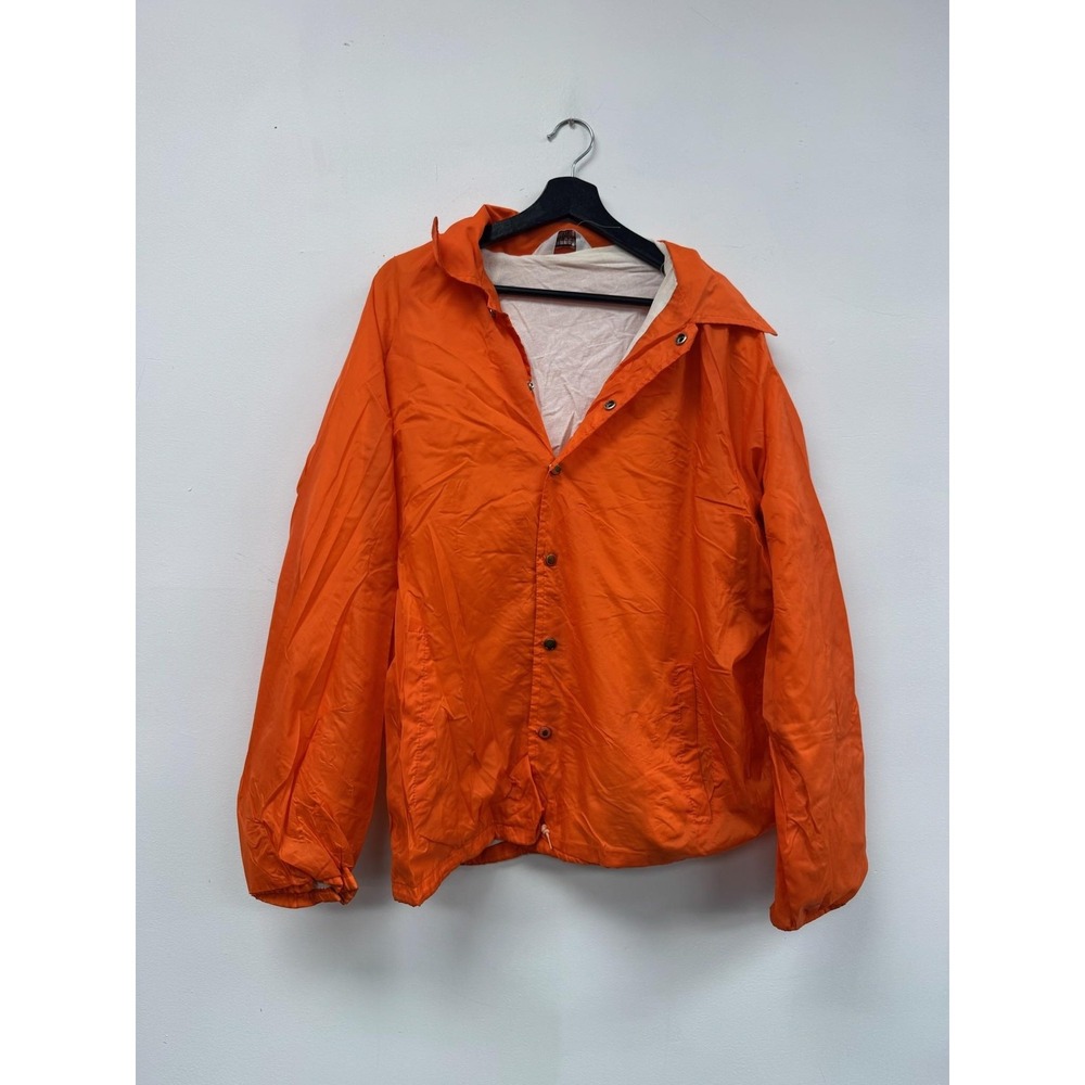 Vintage Montgomery Ward Jacket Mens XL Orange‎ Nylon Coach Snap Front 90s